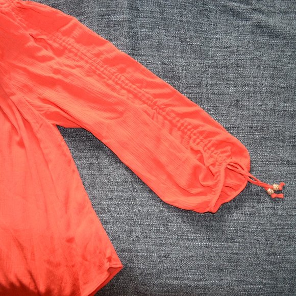 Boho Flowy Coral Top with Drawstring - Picture 2 of 6